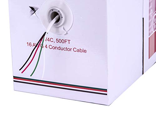 Fivestarcable 500Ft 16-4 16/4 16Awg 4 Conductors Solid Bare Copper Audio Speaker Cable White #TOP4