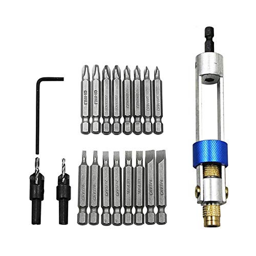 Mazhar 20Pcs Half Time Drill Driver Multi Screwdriver Sets 16 Different Kinds Head with Countersink Bits Allen Wrench - Grey
