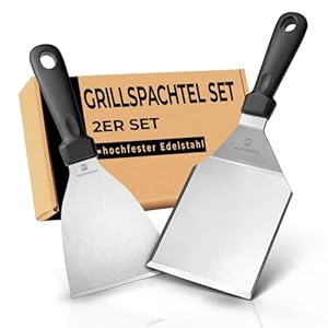 𝗛𝗔𝗩𝗘𝗡𝗛𝗔𝗨𝗦 Grillspachtel Edelstahl 2er Set I 2X Plancha Spachtel extra großer Spachtelfläche 10 & 12cm breit I hochwertige Grill Spachtel extra dick I Grill Spachtel Edelstahl, kein verbiegen