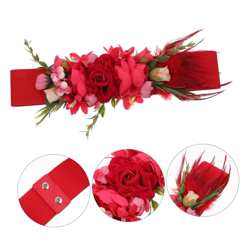 Decor Wide Belt Wedding Bridal Belt Women's Waist Belt Rose Waistband Red 60-80cm4