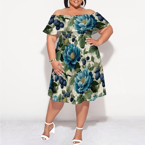 Image of SUZONANA Women's Plus Size Summer Dresses Floral Print Midi Dresses Flowy Sundresses