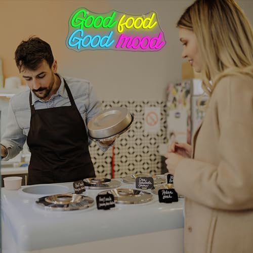 Image of Looklight Good Food Good Mood Neon Sign Letter Neon Signs for Wall Decor Colorful Led Lights for Kitchen Fast Food Shop Cafe Restaurant Store Snack Shop Room Decorations Gifts