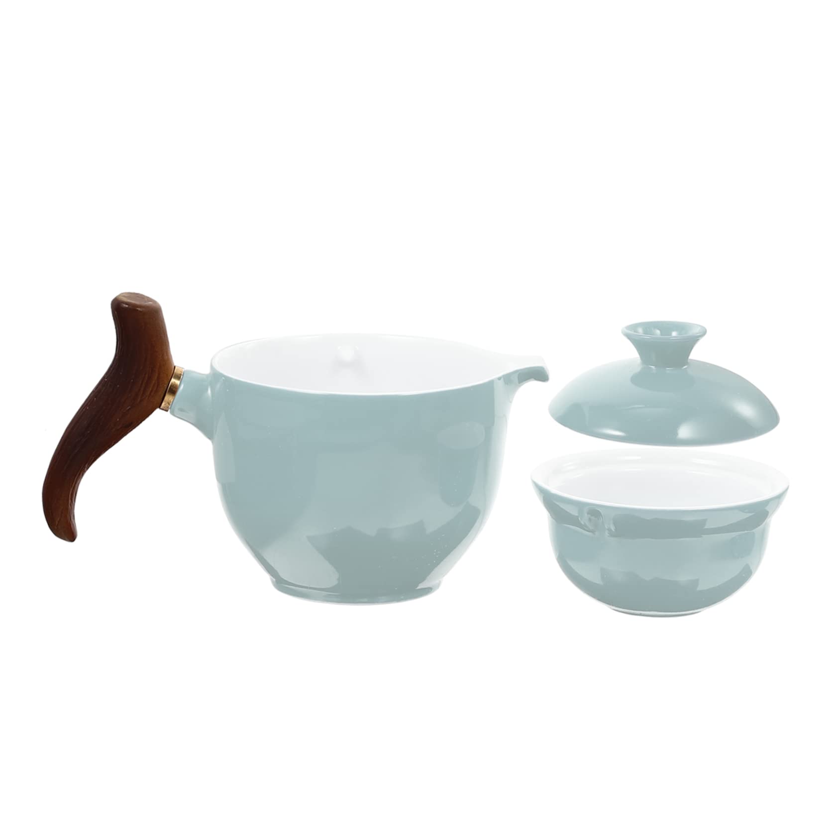 Tetera Portátil de Cerámica Mango Cómodo de Madera, Capacidad 300ml, Diseño Especial Fácil de Limpiar para Uso en Casa y Viaje
