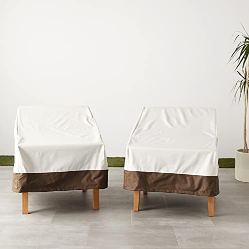 Image of Amazon Basics Outdoor Chair and Patio Furniture Covers, Waterproof Lounge Deep Seat Covers, UV Resistant, Click-Close Straps, 31 inch x 38 inch x 29 inch, Set of 2, Beige /Tan