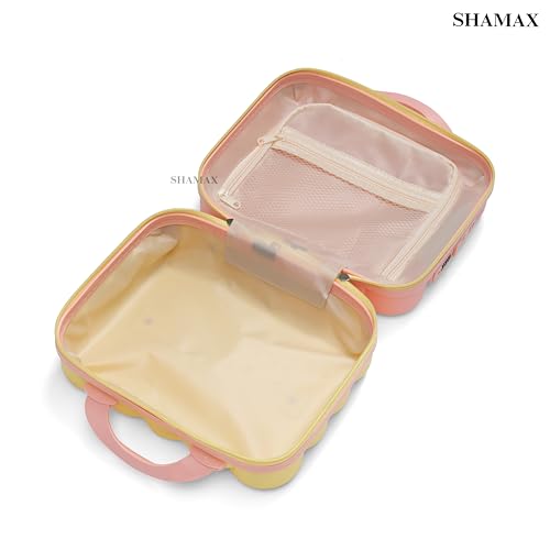 Image of SHAMAX Hard Shell Mini Luggage Cosmetic Case - Portable Vanity Case (30x30x15 cm) Travel Makeup Organizer with TSA Number Lock, Gift for Women and Girls (Pink-Yellow)