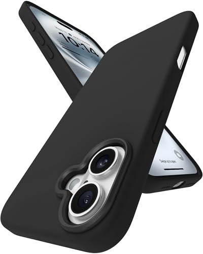 Image of eller sante Silicon Back Cover Case for iPhone 16 Plus Scratch Resistant TPU Shockproof 6ft Feet Drop Protection Support Mag-Safe Wireless Charging- Black