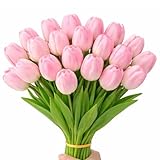 Tulipanes Artificiales, 20 Piezas Flores Artificiales Realistas, Flores de Tulipán Artificiales, 34 cm de Largo, Toque Real, para Decoración del Hogar, Ramos de Boda, Hotel, Decoracion de Pascua (A)