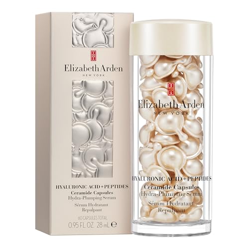 Elizabeth Arden-Cápsulas con Ácido Hialurónico y Péptidos, Serum Facial Hidratante y Voluminizador con Péptidos y Moléculas de HA de Tamaño Cambiante, Textura Sedosa para Todo Tipo de Piel,60 Cápsulas