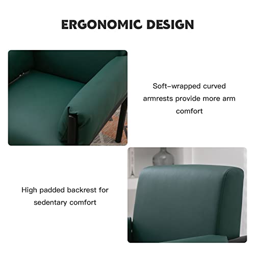 Bonzy Home Pu Leather Mid Century Modern Accent Chair Set Of 2, Retro Metal Framed Armchairs With Extra Soft Backrest And Cushion, Modern Reading Arm Chair For Living Room Office Bedroom, Dark Green #TOP3