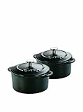 Lodge ECMCR11 Enameled Cast Iron Mini Round Cocotte, Matte Black, Set of 2