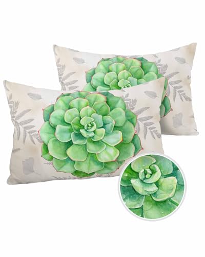 Edwiinsa Succulent Green Outdoor Pillow Covers Waterproof,All Weather Cushion Case Set of 2 Lumbar Pillowcase for Sofa Couch Bed Decor Patio Furniture 20