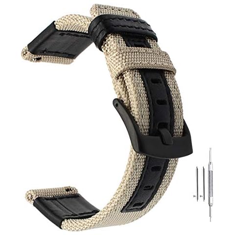 Nice Pies Nylon Quick Release Watch Bands,Replacement Canvas Fabric Sport Strap,20/22/24mm Military Style Wristband for Men Women Watch Bracelet,Stainless Steel Black Buckle (20mm, Apricot) Cover