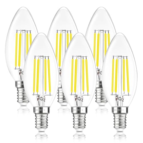 Liuyife Lampadina Filamento LED E14 C35 4W, 400LM, Bianco Freddo 6500K, 4W Equivalenti 40W, E14 Lampadina Candela, non Dimmerabile, Confezione da 6