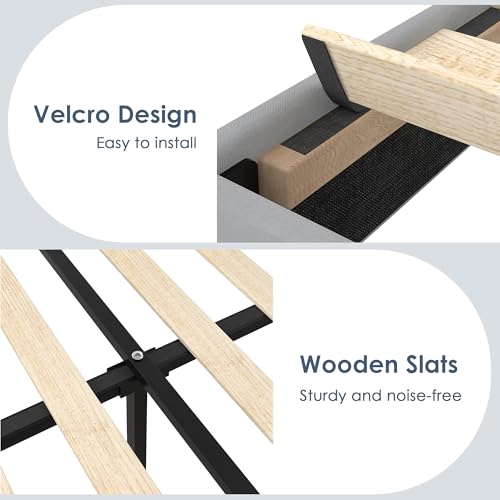Image of VECELO Queen Size Platform Bed Frame with Height Adjustable Upholstered Headboard, Modern Mattress Foundation,Strong Wood Slat Support, No Box Spring Needed, Easy Assembly,Light Grey