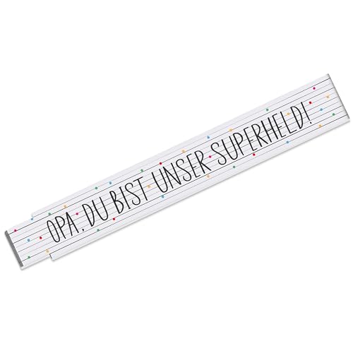 Zollstock mit Spruch „Opa, du bist unser Superheld!“ – Meterstab 2m mit 90° Rastung - Geschenk-Idee Vatertag Geburtstag Heimwerker Handwerker Hobbywerker