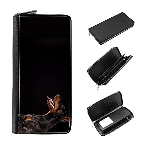 Women's Zip Around Wallet and Phone Clutch - RFID Blocking with Card Holder Organizer - Portrait of German Doberman Pinscher Dog