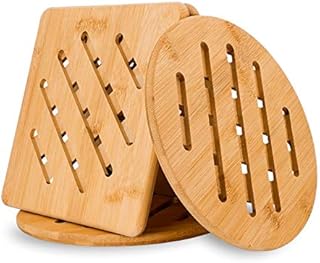 Conisy Natural Bamboo Trivet, Set of 4 Non-Slip Heat Resistant Pad for Hot Dishes,Pots and Pans - Square and Round Large Trivets Mats (20cm)
