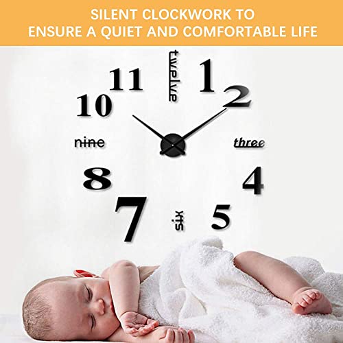 image for LZYMSZ Frameless Large 3D Wall Clock, Modern Mute DIY Mirror Stickers 