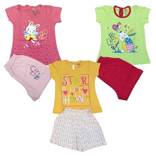Image of LuvLap Baby Girls Regular Fit 100% Cotton Half Sleeves Girls Top CoSet Pack of 3