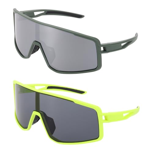 Lentes de sol deportivos polarizados con doble marco verde fluorescente y gris