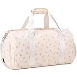 Corduroy Floral Duffle Bags, Pink Flowers Girls Dance Bag with Wet & Shoe Compartments Large Capacity Sports Gym Overnight Travel Sleepover Bags for Girls Women