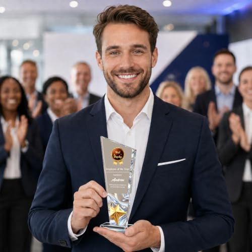 Image of Custom Crystal Trophy Award Personalized Plaque Award with Text Logo Photo Awards Trophies for Employee Recognition Team Graduation Personalized Office Gifts for Boss Coworker Teacher