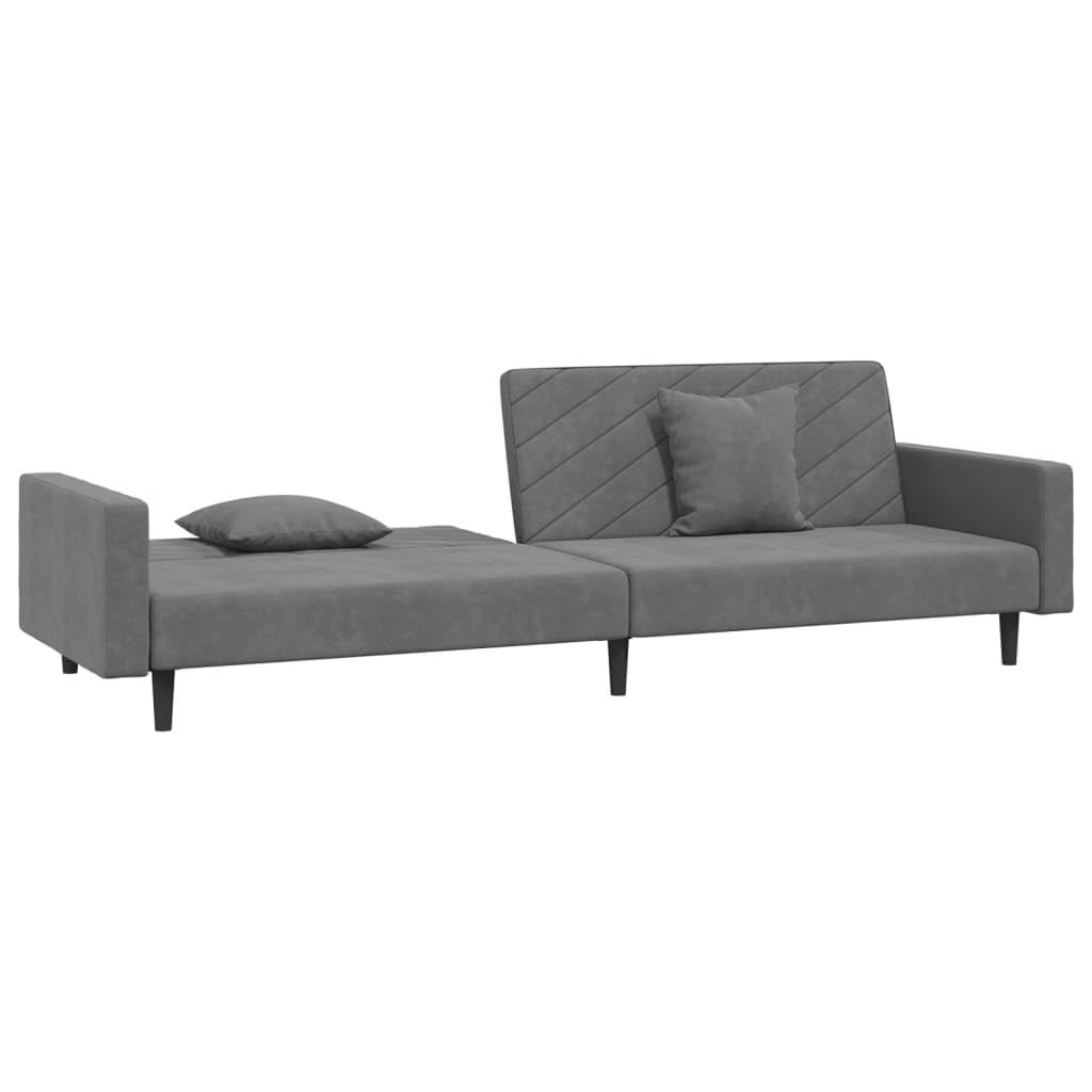 Sofa do spania 2-osobowa z 2 poduszkami ciemnoszarym aksamitem, rozkładana, funkcja relaksu, łóżko dla gości, nowoczesne wzornictwo, styl skandynawski, do salonu, biura, salonu, salonu
