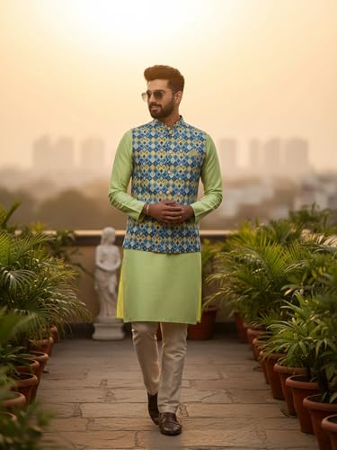 Kurta homme coton bleu vêtement traditionnel manche longue col mandarin