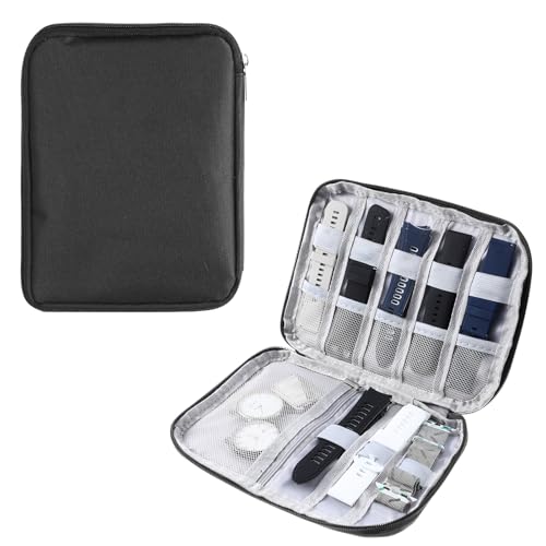 HaiFafafaing Watch Band Storage Case - Travel Watch Band Organizer - Waterproof Watchband Holder For Smartwatch Bands, Cables, Earphones, And Accessories(Black)