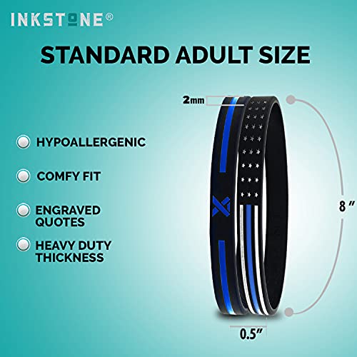 Inkstone Thin Blue Line Silicone Wristband Set With Policeman's Prayer And American Flag - Law Enforcement Jewelry Gifts Accessories For Police Officers Cops #TOP4