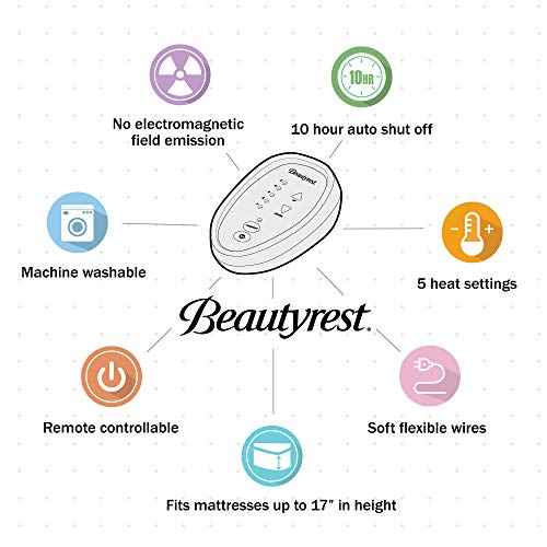 Beautyrest 3M Scotchgard Heated Mattress Pad - Electric Bed Warmer with 5 Heat Settings, 10 Hr Auto Shut Off Timer, All Around Elastic Deep Pocket, UL Certified, Machine Washable, White Twin XL