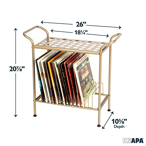 Ilyapa 2 Tier Gold Metal Record Player Stand, 14 Slot Vinyl Holder by Ilyapa - Used condition - Image 2