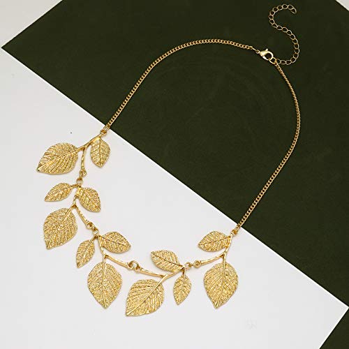 Bohemian Glitter Leaf Collar Necklace for Women Plant Hammered Necklace Chunky Tree Life Choker Necklace Vintage Bib Necklace4