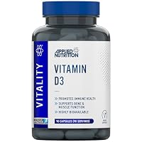 Applied Nutrition Vitamin D3 3000 IU | 75µg High Strength for Immune Support, Bones, Muscles & Energy | Vegetarian | Halal - (90 Capsules) (3 Month Supply)
