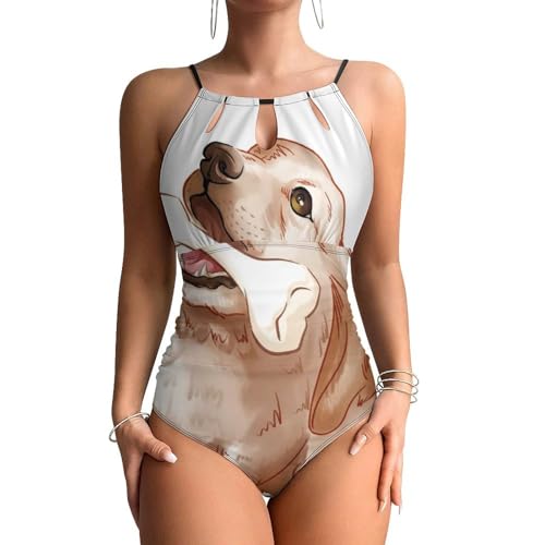 Maillot une pièce imprimé chiot premium avec contrôle du ventre pour un look de plage élégant