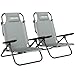 Outsunny Set di 2 Sedie da Spiaggia Pieghevoli con Schienale Regolabile a 5 Livelli, Sedie da Campeggio Portatili con Braccioli, Poggiatesta, Grigio Chiaro