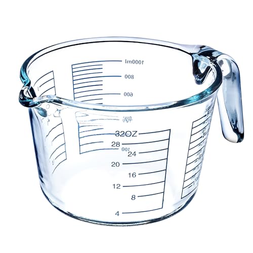 KADAX Tasse à mesurer en verre, pichet en verre avec poignée ergonomique, tasse à mesurer résistante pour produits liquides et poussiéreux, tasse de cuisson et de cuisson (1 litre)