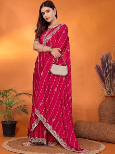 Image of Womens Crunchy Saree With Stone And Zari Work And Scalloped Cut Work On The Border With Blouse 5.5 Meter Saree 0.8 Meter Unstitched Blouse Piece