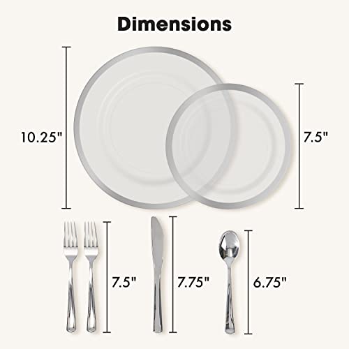 By Madee: Heavyweight Plastic Plates Disposable Dinnerware Set - Silver & Clear 150 Piece Plates Set For 25 Guests - Dinner & Salad Plates, Silverware & Gift Of 3D Butterflies - Premium Party Supplies #TOP3