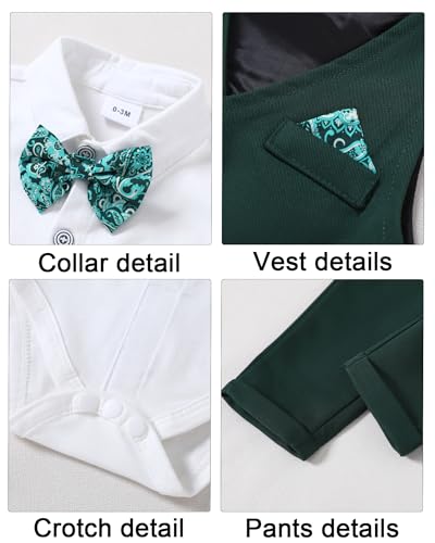 Image of DISAUR Baby Boy Clothes Toddler Boy Outfits 4PCS Gentleman Dress Romper /Vest /Pants /Bow Tie Cotton Suit Sets