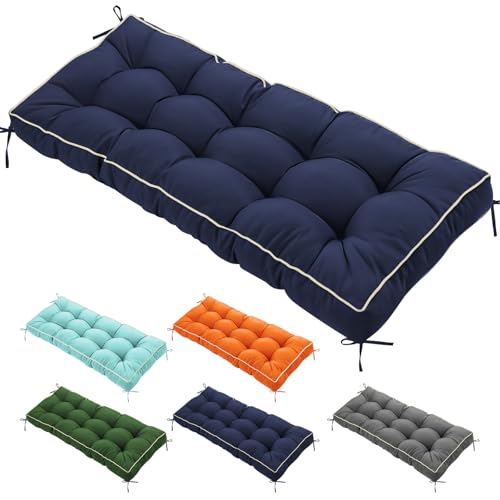Thickened Waterproof Outdoor Bench Cushion for Patio Furniture, Long Time Color Fastness Patio Porch Swing Replacement Seat Pad with Ties for Patio Porch Chair, 105 x50 CM, Blue