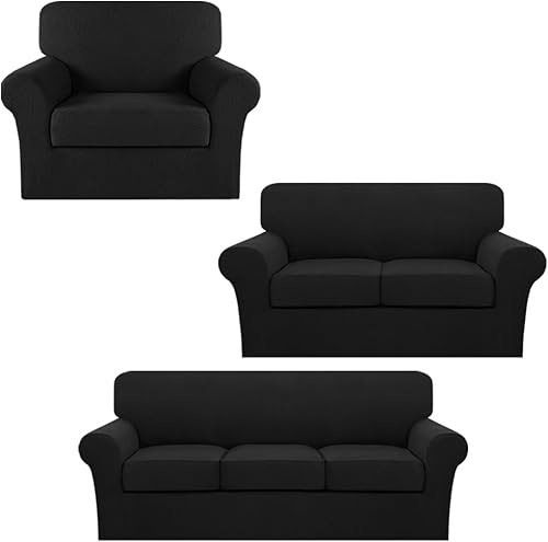 Turquoize Fundas elásticas para sofá de 3 cojines, paquete de funda para sofá biplaza de 2 cojines, fundas para sofá con fundas de cojín