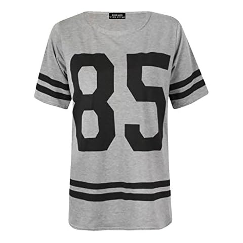 MIXLOT New Women's 85 Printed Striped Top Ladies American Baseball Baggy T-Shirt Varsity Jersey Sweatshirt (Silver, S/M 6-8) Cover