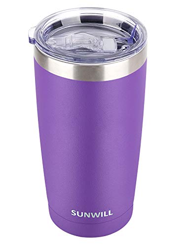 Image of SUNWILL Travel Coffee Tumbler 20 oz, Insulated Mug with Lid, Stainless Steel Cup for Hot and Cold Drinks, Powder Coated Purple