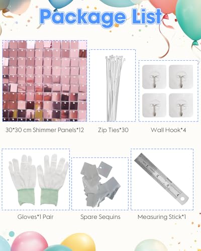 Image of Pink Shimmer Wall Backdrop 12 Panels Cover 4 x 3 Ft, Photo Backdrops for Wedding,Anniversary,Birthday,Party Decoration
