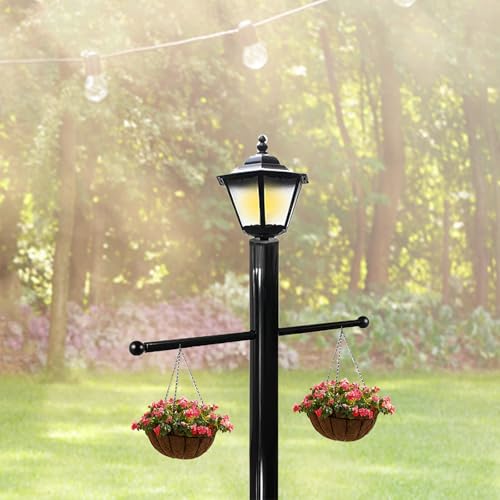 Lamp Post Cross Arm, 16 Inch Steel Lamp Post Cross Bar Ladder Rest with Removable Knobs, Post Cross Arm Replacement for Outdoor Post Light Accessories, Black