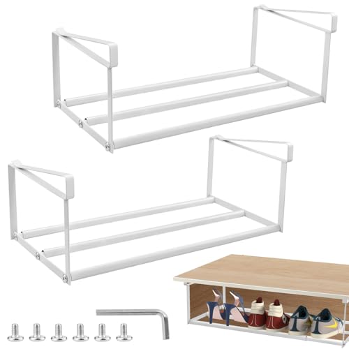 MARIHOME 2 Stück Unterregal Hängekorb Ausziehbar - 40-70cm Verstellbares Hängendes Schuhregal Organizer im Schrank Schuhregal Metall, Platzsparender Schuhkorb für Kleiderschränken Schuhschrank