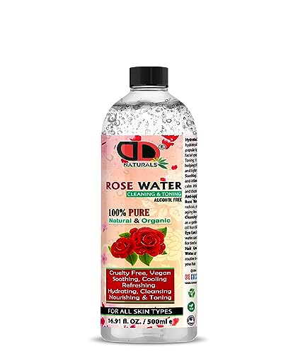 DD TECK Pure Natural Organic Rose Water Face Astringents, Beauty, Skin, Face Tonner Restores Skin Ph Balance, Suitable for All Skin Types 100% Vegan (500ml Cap)