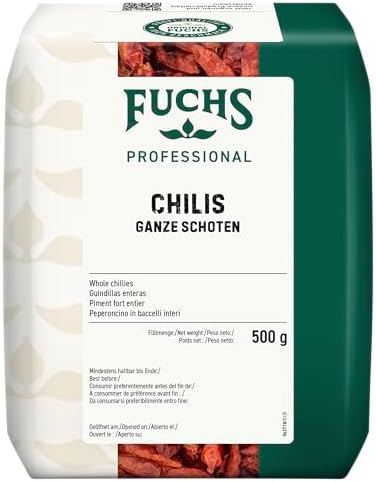 Fuchs Professional - Chillies ganz | 500 g im Beutel | Gewürz für pikante Gerichte und scharfe Saucen | Für Großverbraucher und Gastronomie