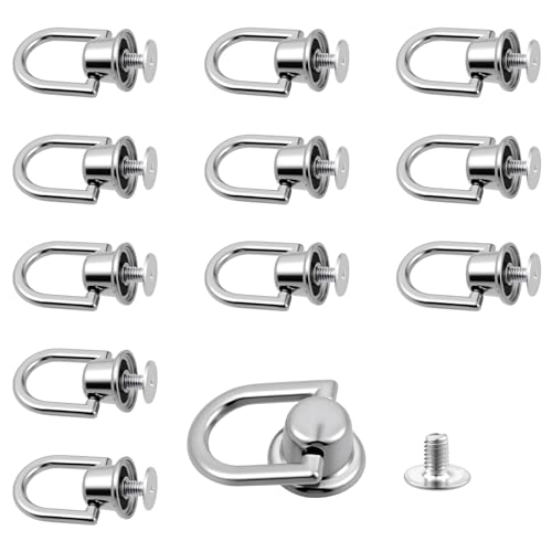 12Pcs D Ring Stud Screw Ball Head Buttons 360 Degree Rotatable D Rings for Purse Rotatable Ball Stud Metal Ring Metal Rivets for Leather Crossbody Conversion Craft Kit Bag Making Hardware Dog Buckles